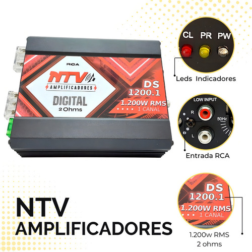 Módulo Som Ntv Ds1200.1 Digital 1.200w Rms 1 Canal 2 Ohms