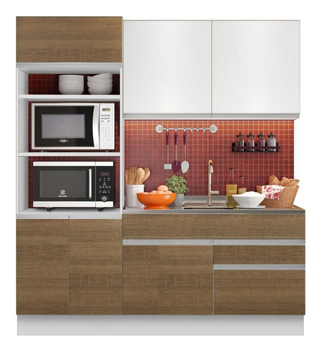 Cozinha Compacta Lívia Madesa 6 Portas Armário E Balcão Brb Cor Branco/Rustic/Branco