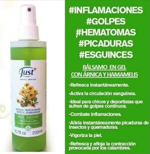 Balsamo De Arnica Spray 200ml Swiss Just Moretones Picaduras