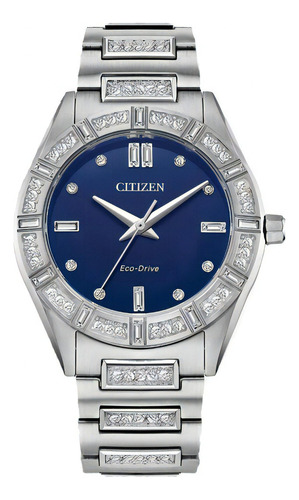 Reloj Citizen Silueta De Cristal Em1020-57l Original Dama Color de la correa Plateado Color del bisel Plateado Color del fondo Azul