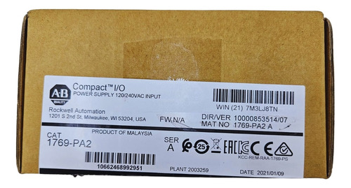 Allen Bradley 1769-pa2 Fuente De Poder Compactlogix. Nuevo