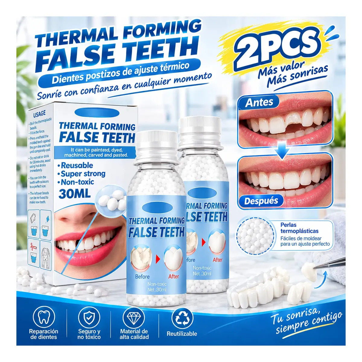 Kit para Reparar Dientes con Perlas Termoformadas – Pack de 2 de JOVEECOBEAUTYMXF