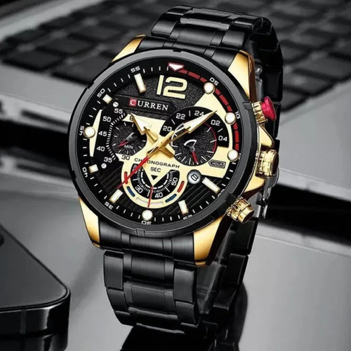 Reloj para Hombre Curren 8395 Negro Dorado Acero Inoxidable