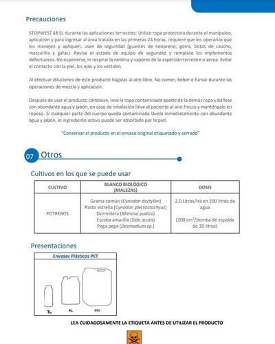 Imagen 3 de 4 de Stop West Glifosato 48% Herbicida Post Emergente