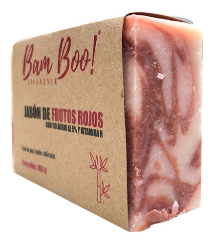 Imagen 2 de 5 de Jabón Frutos Rojos Con Colágeno Y Vitamina H 100 Gr Bam Boo!