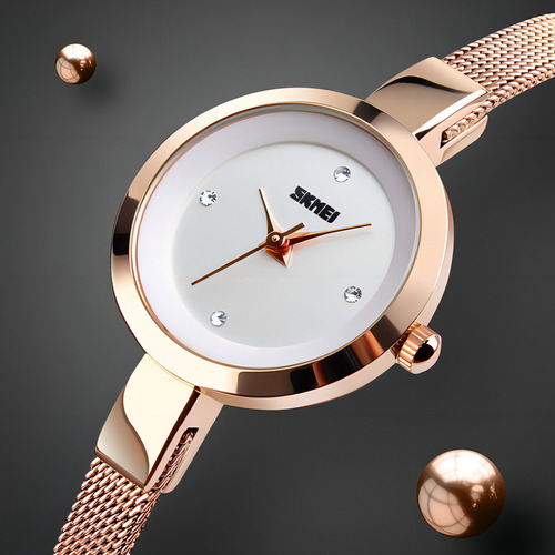 Relojes De Cuarzo Impermeables De Acero Inoxidable Skmei Par Color De La Correa Rose