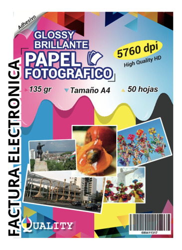 Papel Fotografico Brillante Adhesivo Stiker 50 Hojas Tam A4