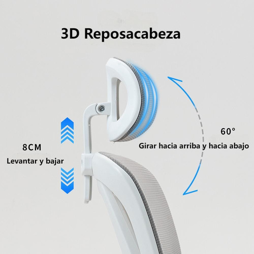 Silla Oficina Escritorio Ergonómica Soporte Lumbar Separado Blanco Con Gris Algodón