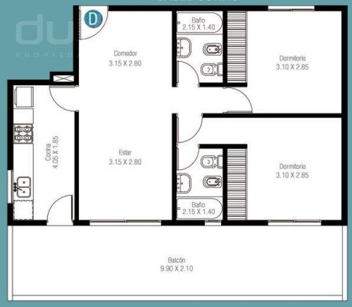Dpto Centro De 2 Dormitorios, Dos Baños Completos, Y Terraza De 20m2