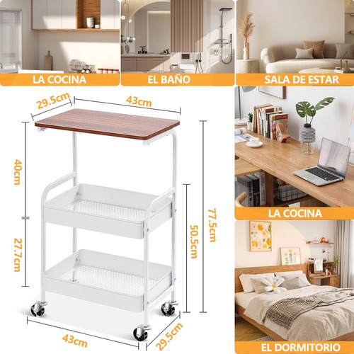 Carro de almacenaje metálico de 3 pisos con tablero de madera Zhenyue Multipurpose Organizer Cart color blanco