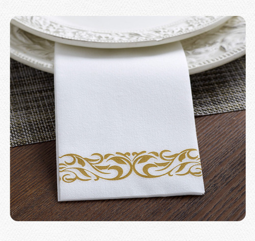 Servilleta Fiesta 3capas Empaquetadas En Blanco Y Oro