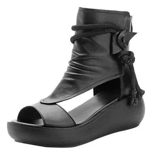Sandalias Romanas Mujer Zapatos De Plataforma Con Cuña Negra
