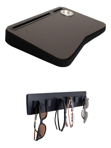 Suporte Notebook Base Espuma Com Suporte Oculos Couro. Kit.