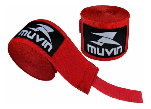 Bandagem Elástica Muvin 5 Metros Com Fechamento em Fecho de Contato e Alça Para Polegar - Atadura de Proteção Para Mãos e Punhos - Faixa de Boxe - Muay Thai - MMA - Artes Marciais - Cor Vermelho