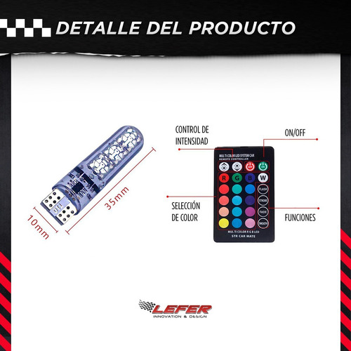 Imagen 4 de 9 de Led De Posicion T10 Rgb 12v Con Control Remoto X2