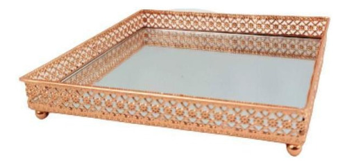 Bandeja Quadrada Cobre Espelhada Decoração 16x16cm