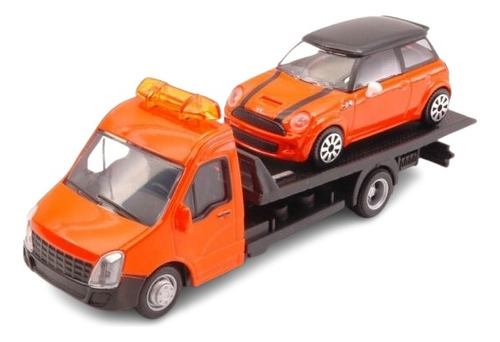 Remolque Iveco Flatbed + Mini Cooper S Naranja - Burago 1/43