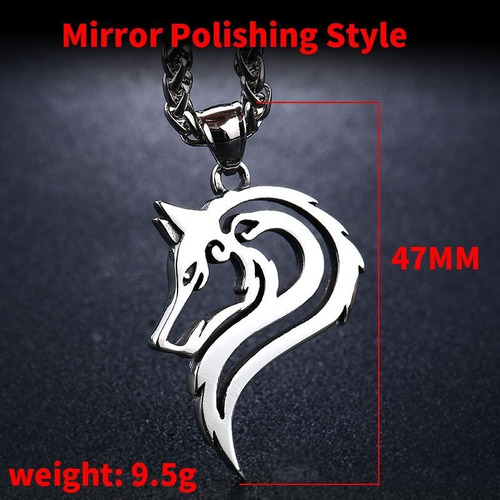 Collar Acero Inoxidable Vikingo Lobo Nórdico Amuleto Hombre