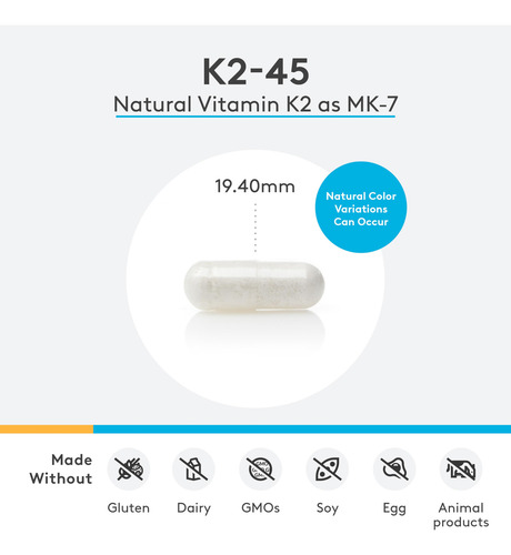 Xymogen K2-45 Vitamina K2 Mk-7 De Soja No Gmo Apoyo Óseo