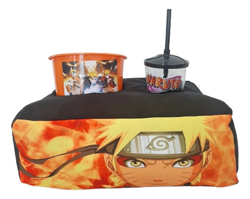 Almofada Pipoca Naruto Presente Kit Cinema Com Balde e Copo Anime Otaku