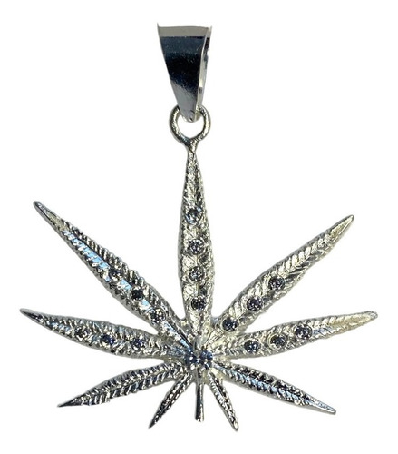 Dije Medalla De Planta Cannabis Zirconias Plata Solida 925