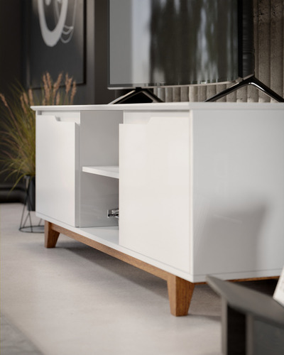 Rack Bancada Flow 2 Portas Estante De Televisão Home Para Quatro Ou Sala - Branco