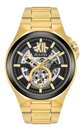 Reloj Bulova Analogico Caballero 98a178 Color de la correa Dorado Color del bisel Dorado Color del fondo Negro