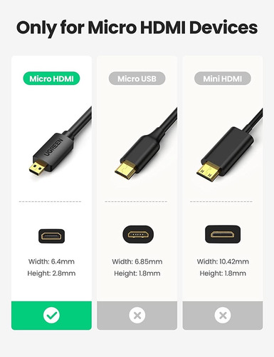 Imagen 4 de 7 de Cable Micro Hdmi A Hdmi Ugreen 4k De 60hz 2m