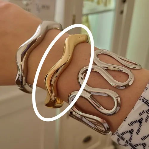 Pulsera Esclava Brazalete Hexagonal Chunky Acero Combinado