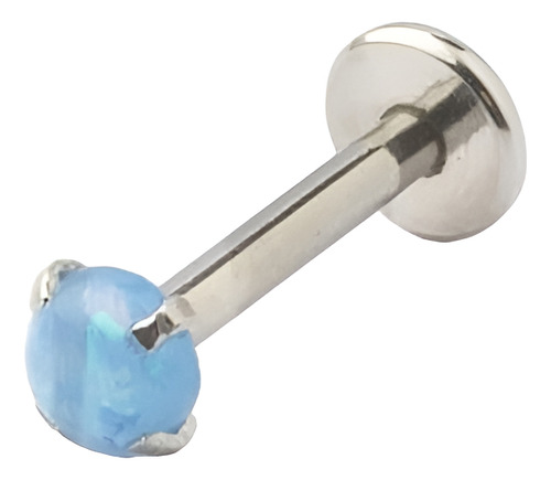 Piercing Labret Con Opalo Y Rosca Interna Labio Tragus Helix Color Celeste