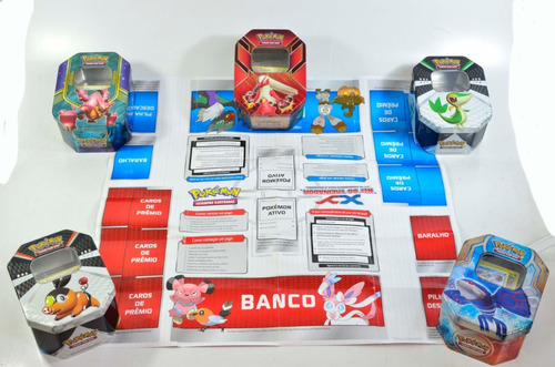 Latas Com Cards Pokemón Diversos, Fichas, Tabuleiro E Outros