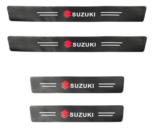 Zócalos Protector Puerta Auto Fibra Carbono Logo Suzuki