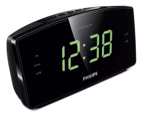 Reloj Despertador Philips Aj3400, Radio Fm, Alarma, Negro