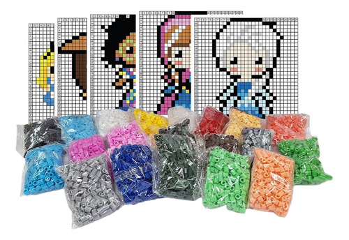 Kit Princesas1 C/ Plantillas Pixel Art 5mm Midi C/accesorios Color Multicolor Diámetro 5 Mm Largo 5 Mm