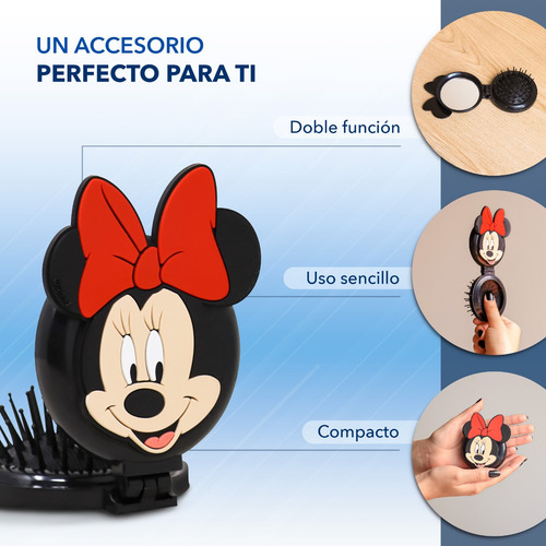 Cepillo Minnie Mouse Rosa Con Espejo Integrado Portátil