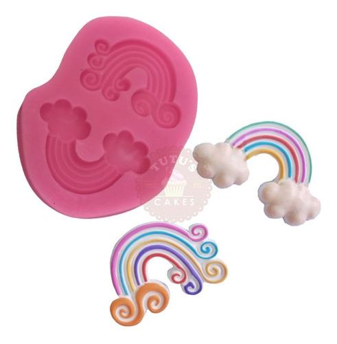 Molde De Silicona Arcoiris X2 Repostería Fondant Porcelana Color Rosa