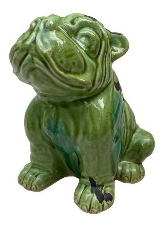 Estatueta Decoração Cachorro Em Cerâmica Vitrificada Verde