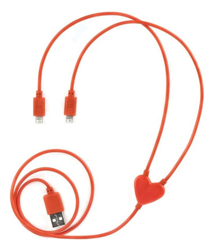 Cable Doble Para Cargar Celular Con Corazón Para Compartir Color Rojo