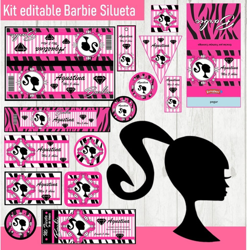 Kit Imprimible 3x1 Barbie Silueta Candy Bar