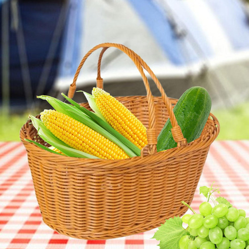 Canasta De Picnic Con Manijas De Canasta Tejida 35x25x15cm