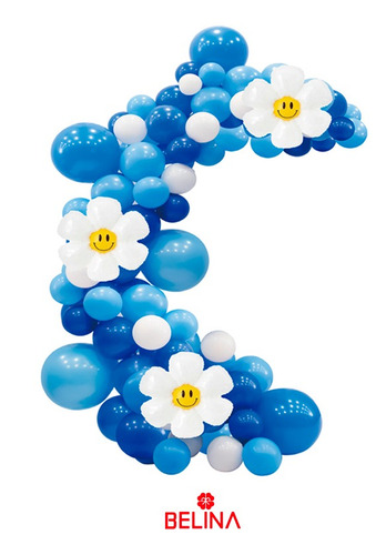 Arco Orgánico De Globos Látex Azul Con Flor Pequeña 82pcs