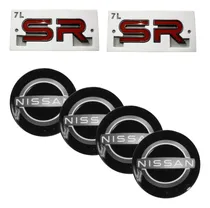 Comprar Kit Centros De Rin + Emblemas Sr Nissan Sentra Versa Maxima Negro