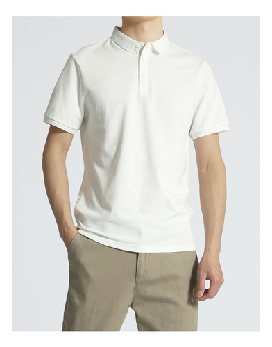 Polo Liso De Algodón De Manga Corta Para Hombre De Talla Gra
