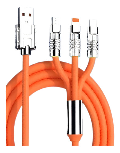 Cable Usb 3 En 1 Para Teléfono Móvil 120w Carga Rápida Naranja
