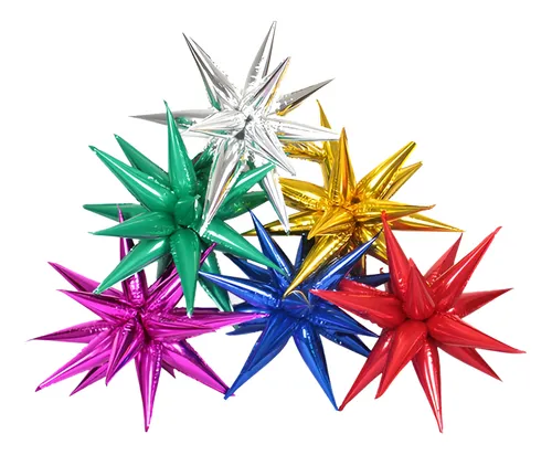 Globo Estrella 12 Puntas Tendencia Fiesta Metalizado Lujo 3d