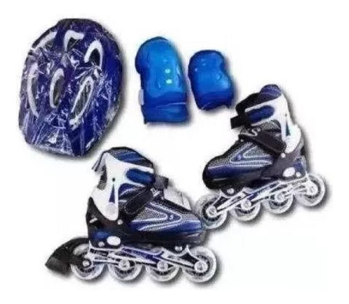 Kit Patines Semiprofesionales Blades Casco Y Protección Azul