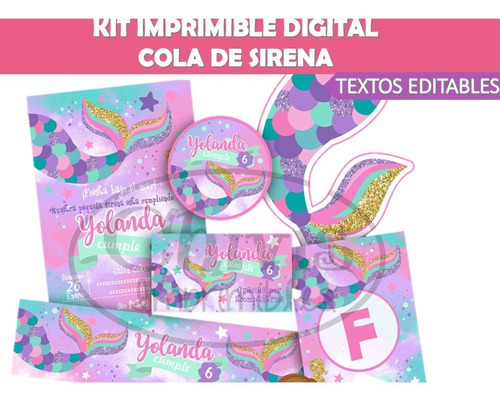 Kit Imprimible Cola De Sirena Texto Editable