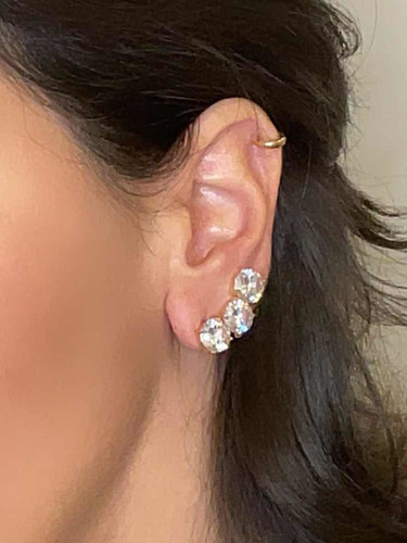 Ear Cuff Cravejado Zircônias Semijoia Banhado A Ouro 18k