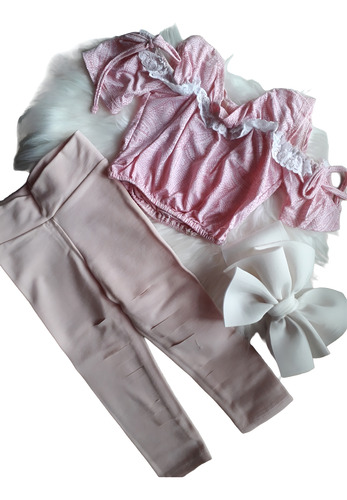 Conjunto Bebe Rosa + Diadema Moda