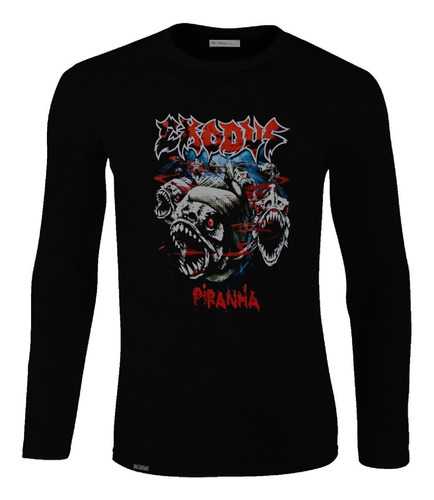 Camiseta Manga Larga Exodus Piraña Banda Rock Lbo